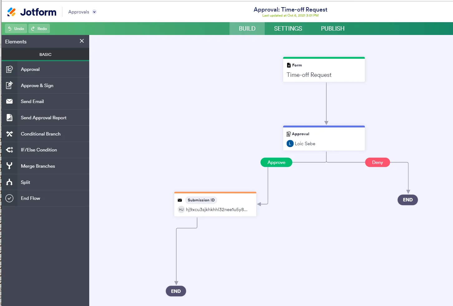 A Jotform approval workflow being configured